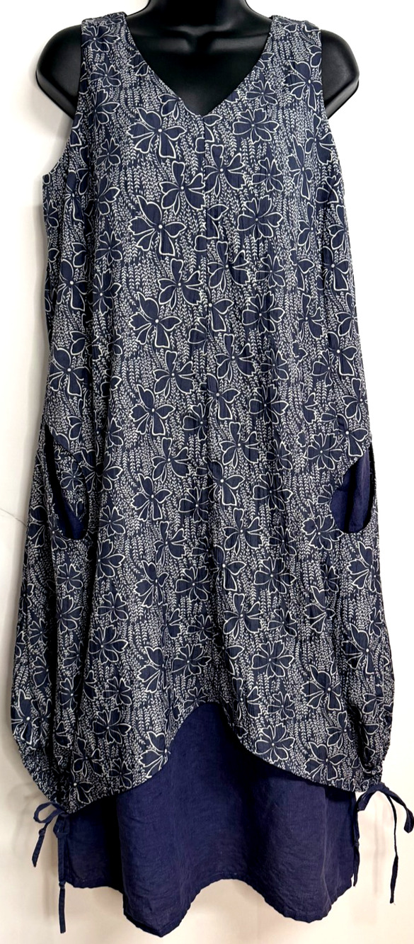 Tara Vao Sleeveless Tunic Dress Medium Women Floral Pocket Layer Boho Lagenlook